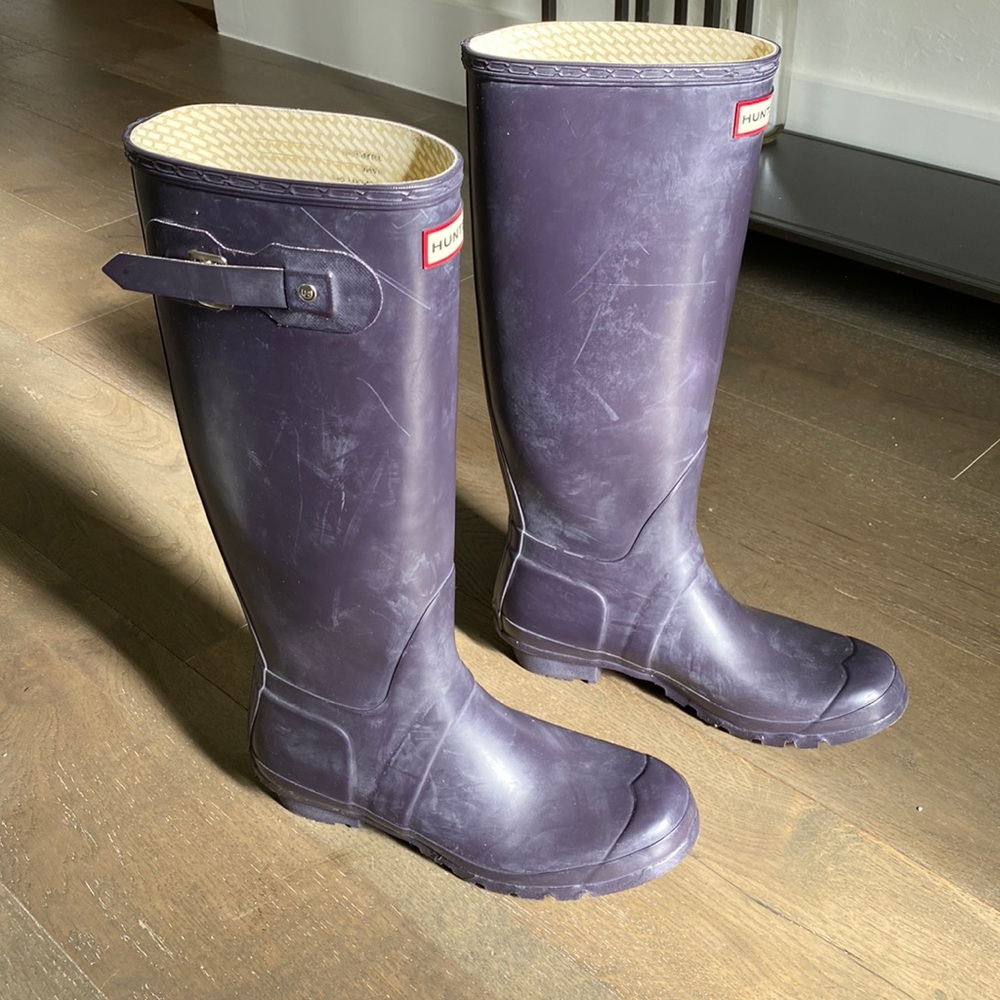 Tall purple Hunter rain boots